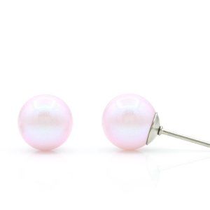 Iridescent Swarovski Pearl Earrings | 8mm Pearl Studs | Dainty Pink Earrings